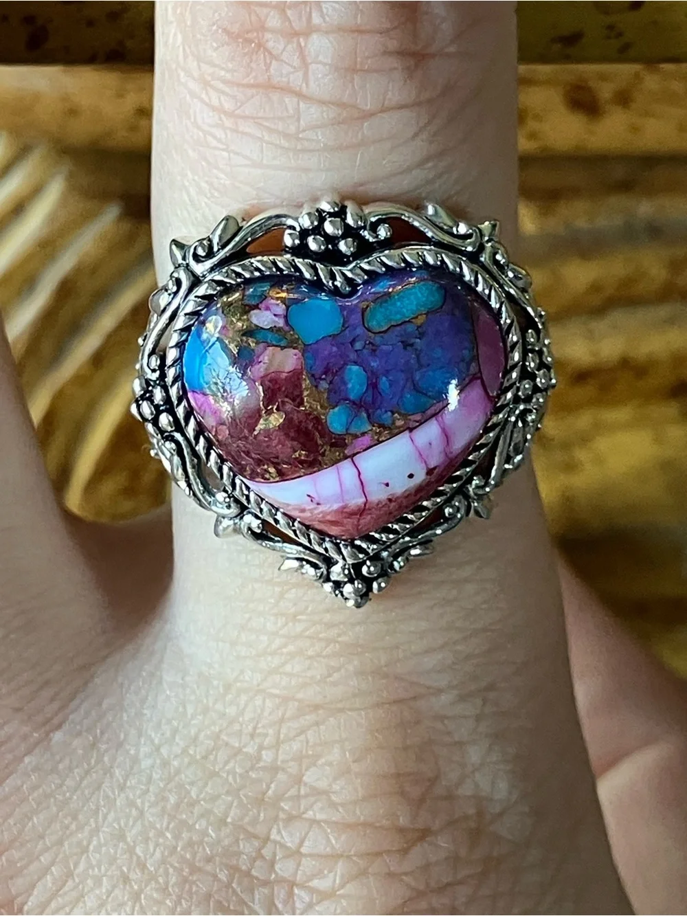 Spiny Oyster Turquoise Heart Ring Size 7.75
